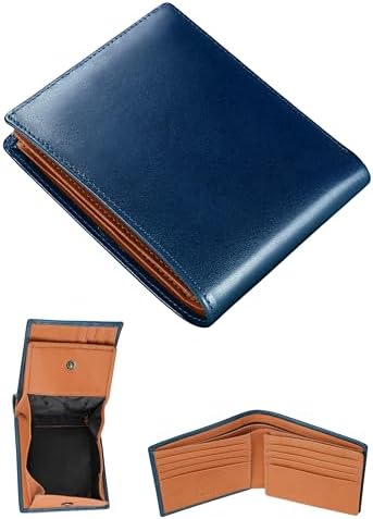 （08:30時点） [ファブリツィオ] 財布 メンズ 二つ折り ボックス型 小銭入れ メンズ財布 薄い 柔らかい 使いやすい イタリアン レザー 一流の革職人が作る 大容量 本革 (シャインブルー)