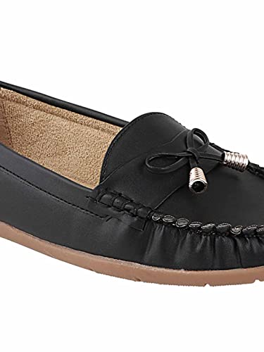 Image of Shoetopia Women's Stylish Casual Loafers | Comfortable Slip-On Flat Shoes with Bow Design & Soft Sole for Daily Footwear