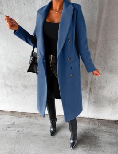Image of IDEALSANXUN Womens Long Wool Coat Double Breasted Trench Coat Fall Winter Clothes