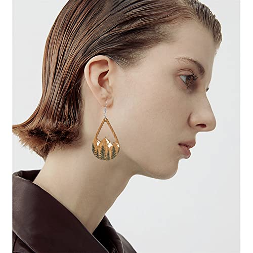 Handmade Bohemian Colorful Vintage Nature Wooden Mountain Dangle Drop Earrings Boho Lightweight Wood Hollow Teardrop Hook Earring With Tree Pattern For Women Girls Statement Outdoor Enthusiast Jewelry Gifts (Brown) #TOP5
