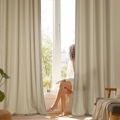 NICETOWN Semi Sheer Curtains 84 Inch Length 2 Panels for Living Room - Light Filtering Drapes with Grommet Top Window Treatments for Country Office Be