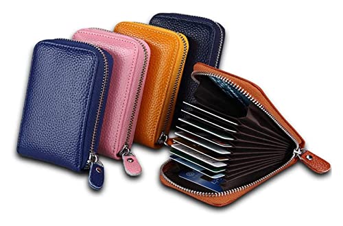 Card Holder Leather Organ Multiple Card Slots Case Retro Zipper Coin Pocket Wallets(Coffee)2