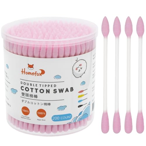 Image of Pink Cotton Swabs Precision Pointed - 200 Count Pointy Organic Cotton Double Side Tightly Wrapped Cotton Tips Paper Stick Soft Gentle Lint-Free Cruelty-Free, Pointy & Round (Pink)
