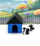 3D Printed Dog with Dog House, Articulated Labrador Retriever, Husky,German Shepperd,Golden Retriever Collie, Border Collie, Australian Shepherd Toy (Border Collie, Blue and Black Doghouse)