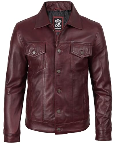 Image of fjackets Real Lambskin Vintage Trucker Leather Jacket Men - Shirt Collar Style Leather Jackets For Mens