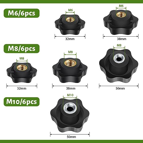 Jeboler Sterngriffmutter M8 6 Stück, Rändelschraube Äußerer Durchmesser 50mm, Sterngriffmutter Innengewinde Verzinktes Eisen für Maschinen und Anlagen, Möbel, Werkzeugmaschinen, Fitnessgeräte