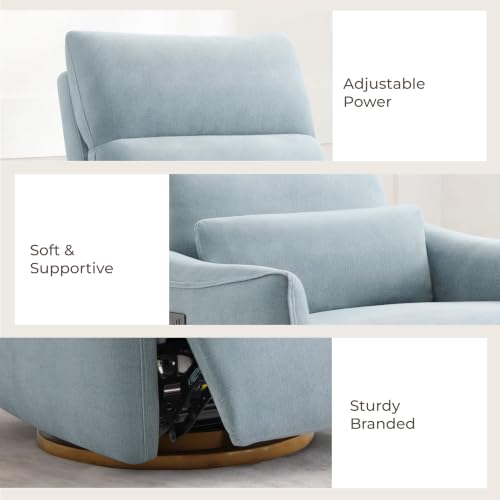 Image of CHITA Power Swivel Glider Recliner Chair, Nursery Glider, Baby Blue | Nursery Rocking Chair with Adjustable Power Headrest, FSC Certified Solid Wood Base for Living Room