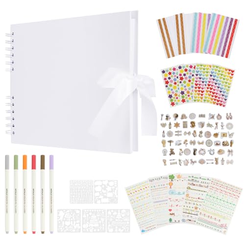 Scrapbooking 80 Páginas Blanco Album De Fotos Scrapbookincluye 6 Bolígrafos Metálicos De Colores DIY Scrapbooking Album Fotos Kit Para Regalo De Cumpleaños,Graduación,Aniversario