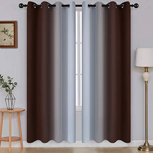 Image of SimpleHome Ombre Brown to Grey White Curtains for Living Room 52Wx72L | Room Darkening Curtains for Bedroom,Gradient Light Blocking Curtain,Thermal Insulated Grommet Window Drapes,2 Panels,72 Inch