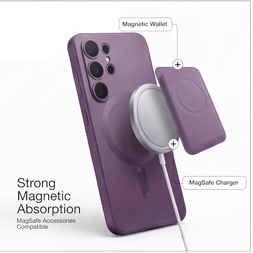 Image of amazon basics Premium Mag-Safe Case for Samsung Galaxy S25 Ultra 5G | Shockproof & Anti-Scratch Cover | Soft Silicone with Wireless Charging | Camera Lens Guard - Purple