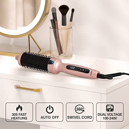 Terviiix Hot Brush 1.5 Inch Ceramic Tourmaline Ionic Curling Iron Volumizing Heated Brush Create Root Volume & Loose Curls, Digital Display 9 Temperatures Thermal Brush Volumizer, Dual Voltage #TOP5