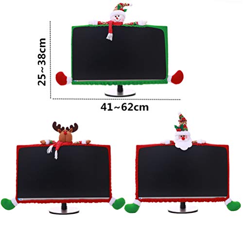 SUSHAFEN 1 Pack Christmas Computer Monitor Border Cover TV Monitor Cover Elastic Laptop Computer Cover for Xmas Home Office Computer Decoration-Elk