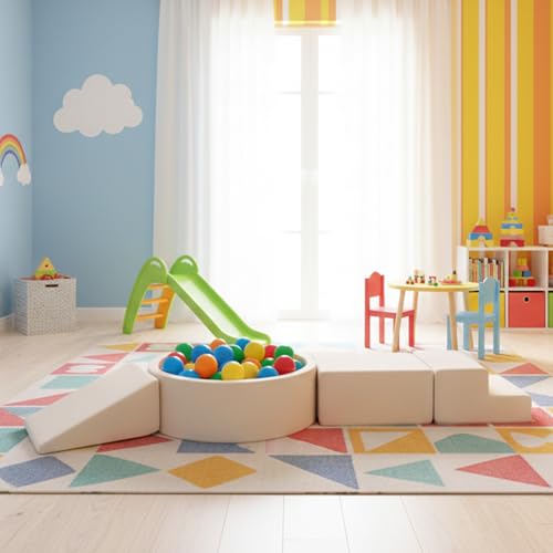 Image of Tiita Climbing Toys with Ball Pit for Toddlers, 4-Piece Kids Foam Climbing Blocks for Baby, Activity Soft Climb and Crawl Playset Indoor Playground, Beige (Balls not Included)