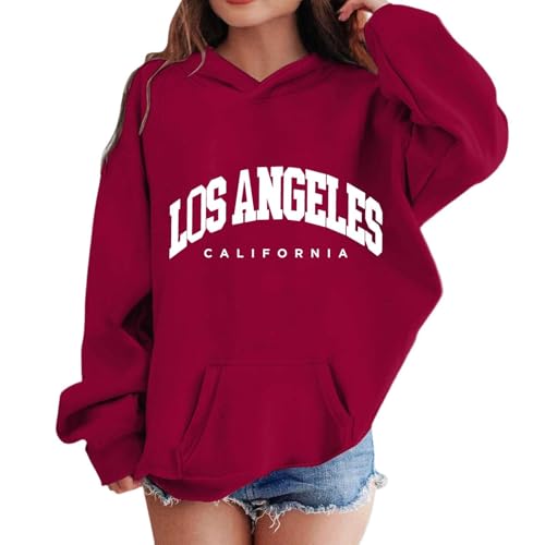 New York Hoodies for Teen Girls Trendy Y2K Cute Long Sleeve Letter Print Sweatshirts Comfy Pullover Tops with Pockets