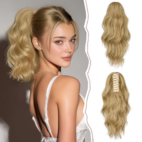 Sofeiyan Coleta Postizos Ondulado Pelo con Pinzas de Garra Coleta Extensiones de Pelo Rizada Cola de Caballo Sintética 35cm Corta Ondulado Postizos de Pelo Aspecto Natural para Mujer,27/613