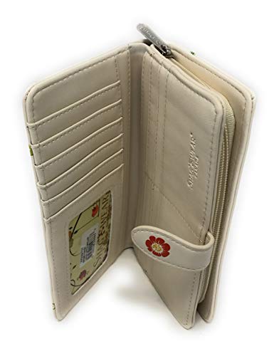 Shag Wear Gnome Forest Large Wallet for Women and Teen Girls Multiple Gnomes Mushrooms Plants Vegan Faux Leather Beige 7"4