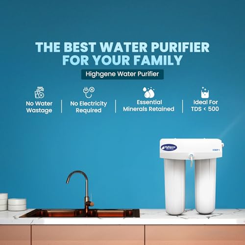 Image of Highgene Non Electric Water Purifier for Home, 3-Stage Ultrafiltration System with 2 Year Filter Life*, Removes Chlorine, Heavy Metals & Impurities, No Water Wastage, Safe Drinking Water Under 500 TDS