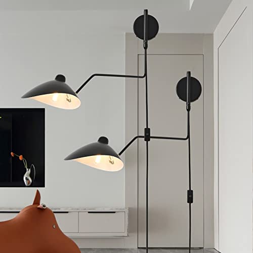 Plug In Wall Sconces, Swing Arm Wall Lamp Set Of 2, Black Swing Arm Wall Sconces, Mid Century Modern Adjustable Wall Light Fixtures , Wall Mounted Sconce For Bedroom For Living Room, Bedroom, Hallway #TOP7