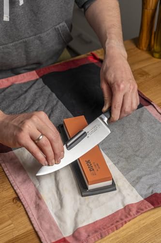 F. DICK Abziehstein für Messer (Schleifstein 360 und 1000 Körnung, 20x5x2,5 cm, Unterlegplatte, Winkelhalter) 71360000