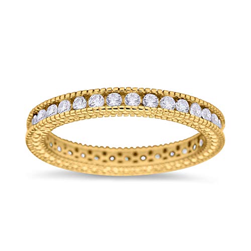 Blue Apple Co. Art Deco Full Eternity Stackable Band Wedding Engagement Ring Simulated Cubic Zirconia 925 Sterling Silver2