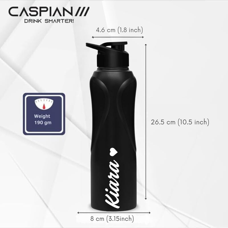 Image of CASPIAN / / / Rise Customised Stainless Steel Water Bottle 1L, Black with Logo Print - Personalised Water Bottle with Your Name Print for Kids Boys Girls School Office Gym- Perfect for Corporate Gifting