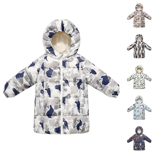 Boys Girls Hooded Puffer Camouflage Jacket Winter Zip Up Warm Soft Plus Heavyweight Coats Outdoor Padded Down Outerwear