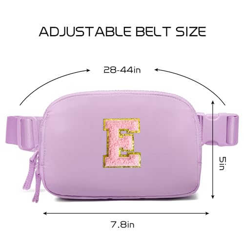Image of Belt Bag Two-Way Zipper Fanny Pack Crossbody Bags with Initial Letter Patch Cute Stuff for Teenager Girls Trendy Preppy Stuff for Teen Girls Birthday Gifts Cool Stuff for Teens (Lavender-E)