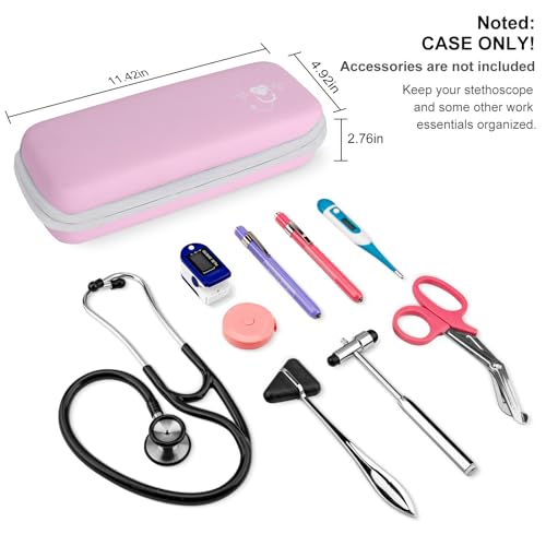 Image of Stethoscope Carrying Case, Hard Stethoscope Case Compatible for 3M Littmann Classic III, Cardiology IV Diagnostic, MDF Acoustica Stethoscopes and Other Nurse Accessories (Pink)
