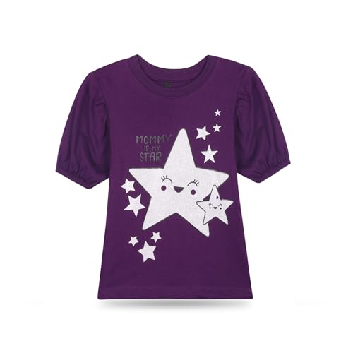 Image of T2F Girls Cotton Printed Regular Fit Puff Sleeve T-Shirt (Pack of 5)