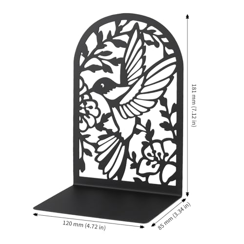 CHUENKUK 10 Stück Metall Bücherhalter Bookends, 18,1 x 12 x 8,5cm Vogel Design Schwarz Buchstütze, Bücherregal für Bücher und Regale