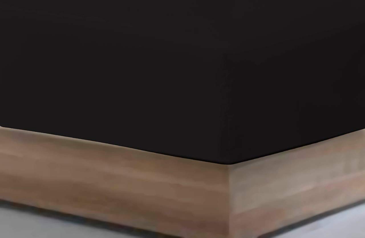 Householdfurnishing Black Luxury Plain Dyed Base Fitted Sheet Poly Cotton Extra Depth (, King)