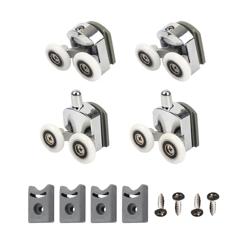 Juego de 4 ruedas para puerta de ducha, ruedas de cristal para puerta de ducha, ruedas ajustables en altura, ruedas dobles superiores y dobles inferiores, aptas para todo tipo de baños (25 mm)