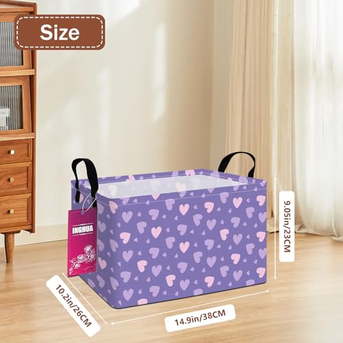 Image of Rectangular Purple hearts Storage Basket | Fabric Organizer Bin for Books,Clothes,Gifts,Pets-Perfect for Home,Office,Nursery,Shelf(Rec-Purple heart )