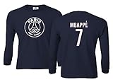 Spark Apparel New Paris Soccer Shirt #7 MBAPPE Boys Girls Youth Long Sleeve T-Shirt (Navy, Youth Medium)