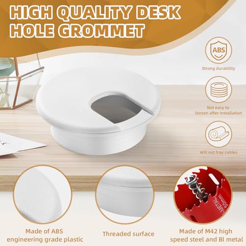 Image of Desk Grommet 2 Inch (50 mm) 10 Pieces, Desk Hole Cover for Cables White, ABS Plastic Grommet Hole Cover with Hole Saw for Wires Cables Through The Countertop by XIOGZAXI