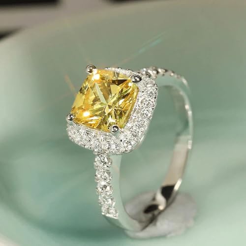 White Gold Plated Yellow Square Cubic Zirconia Inlaid Four-Prong Engagement Ring Wedding Bridal Band Promise Rings Evening Parties Anniversary Valentine's Day Gifts Eternity Bands for Women