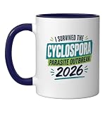 I Survived the Cyclospora Parasite Outbreak 2026 Funny Food Ceramic Mug, Dark Blue/White, 11oz