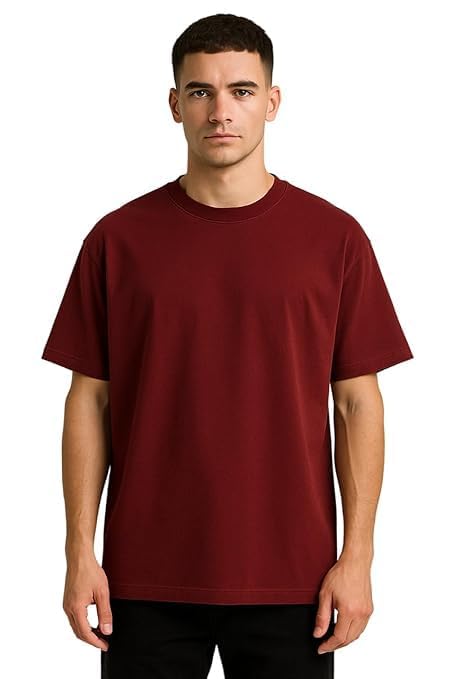Image of VEL Plain 240 GSM Heavy Cotton Oversized T-Shirt Baggy Fit Drop Shoulder Half Sleeves Round Neck Solid Pure 100% Cotton T-Shirt for Men (Pack of 3)