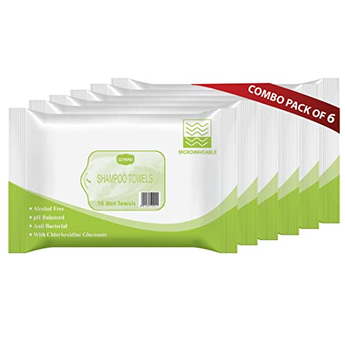 Ginni Shampoo Towels | No-Rinse Hair Cleansing | Ph Balanced, Alcohol-Free, and Antibacterial | Perfect for Travel, Patients, or Instant Refresh | 10 Towels Per Pack, Pack of 3, 240mm X 300mm