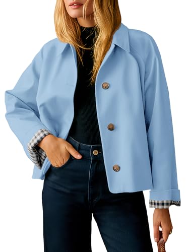 Tankaneo Womens Cropped Trench Coat Lightweight Single Breasted Jacket Fall Windbreaker Fashion Outerwear