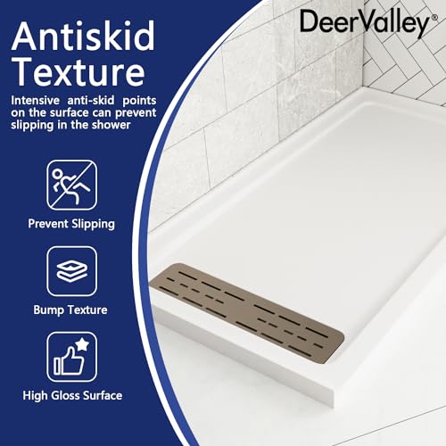 DeerValley 60\"L X 32\"W Single Threshold Shower Base in White, Stainless Steel Drain and Cover Included, Left Drain Location, Rectangle Acrylic Shower Pan, Non-slip Design