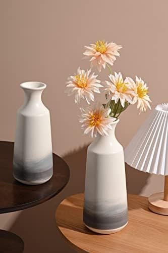 TERESA'S COLLECTIONS Grey White Tall Vase for Flowers, Set of 2 Modern Ceramic Flower Vase for Pampas Grass, Handmade Decorative Pottery Vase for Home Decor, Living Room, Bedroom and Mantel, 25/30.5cm