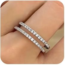 SUKKCCNO Luxurious 925 Sterling Silver Double Band Ring for Women, Pave Cubic Zirconia Simulated Diamond Stackable Ring, Elegant Statement Jewelry Gift 9