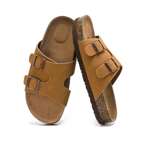 Bodantory Suede Cork Flat Sandals with Adjustable Buckle Arch Support Footbed Comfortable Slide Sandals for Women 2026