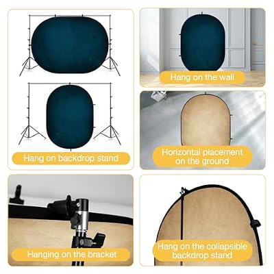 Kate 5x6.5ft Collapsible Backdrop Pop Up Backdrops,Double Sided Blue Screen and Beige Screen,2 in 1 Collapsible and Reversible Background for Photography, YouTube Videos, and Live Streaming.