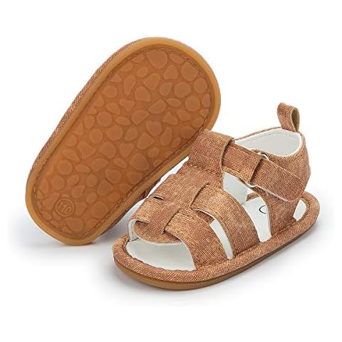 Fromosa Infant Baby Boys Girls Summer Sandals Brown Newborn Lightweight Non-slip Rubber Sole Toddler Outdoor Beach Open Toe First Walker Shoes Cover