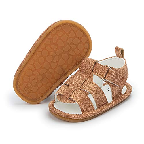 Infant Baby Boys Girls Summer Sandals Brown Newborn Lightweight Pu Leather Non-slip Rubber Sole Toddler Outdoor Beach Open Toe First Walker Shoes 12-18 Months