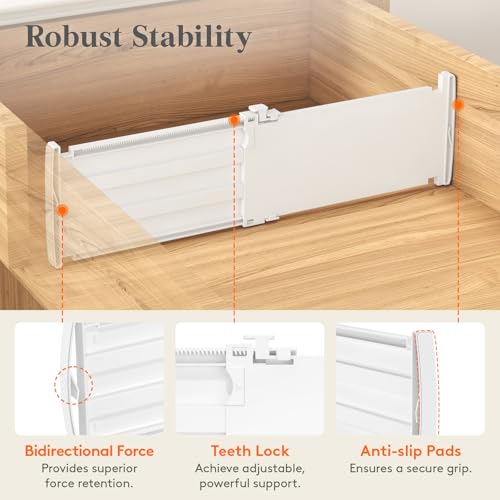 Lifewit 4 Pack 5" High Drawer Dividers for Clothes, 11.5"-18.5" Expandable Dresser Drawer Organizers, Adjustable White Plastic Separators for Kitchen, Cabinet, Nursery, Socks & Underwear Storage by Lifewit - Image 4