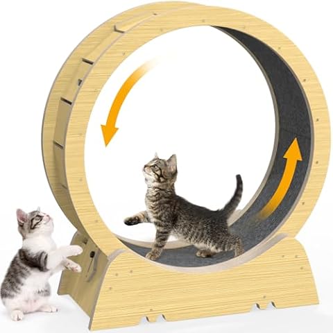 Cat Exercise Wheel for Indoor Cats, 35.4" Cat Treadmill with Ultra Low Noise, Solid Wood Cat Running Wheel Exerciser, Gifts for Cat's Fitness and Health Cover