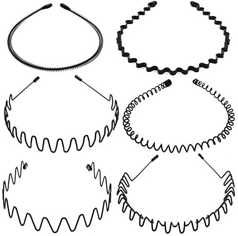 AhlsenL 6 PCS Metal Hair Hoop Black Spring Wave Hairband Multi-Style Unisex Flexible Headband Accessories for Women Men